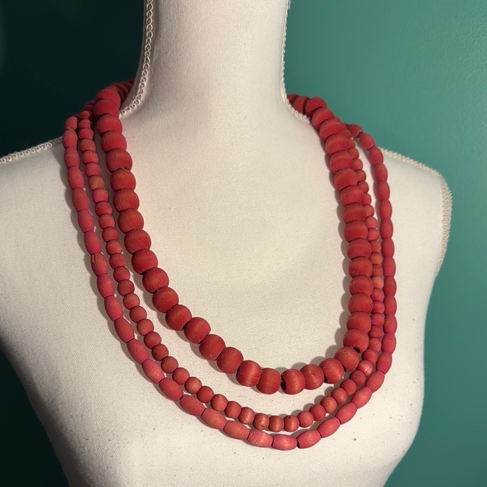 Leather and Wooden Red Bead Statement Necklaces
